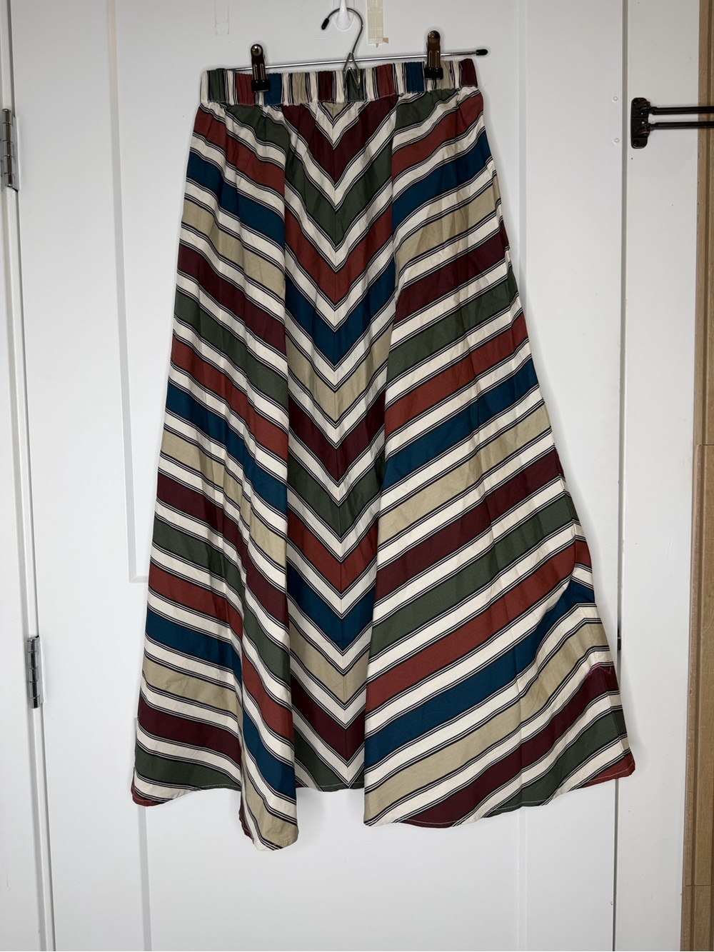 Topshop Multi-Stripe A-Line Maxi Skirt in Cream, Olive, Rust & Navy